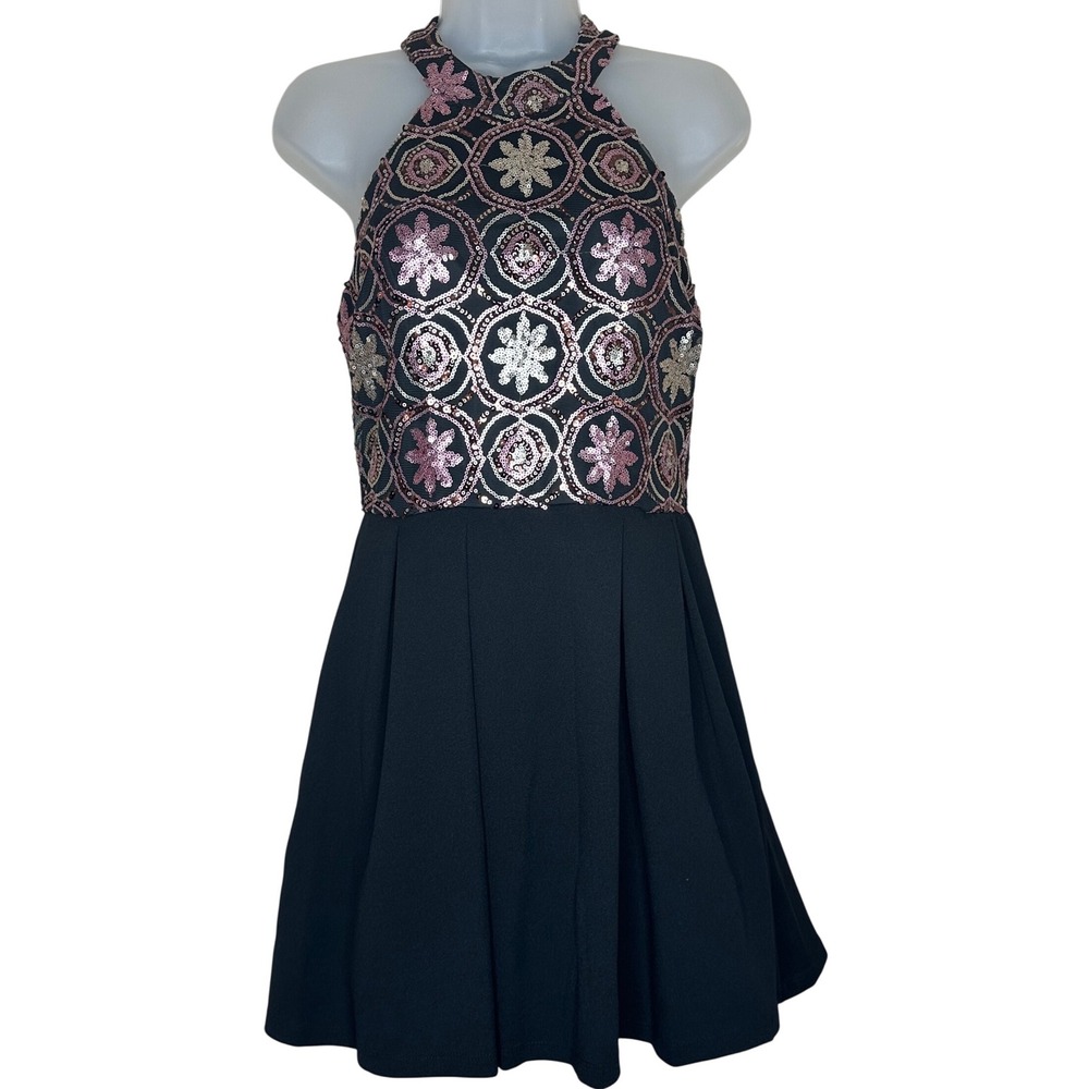 Star Vixen Dress Size 5 Black Halter Sequin Party Cocktail Sleeveless Fairycore